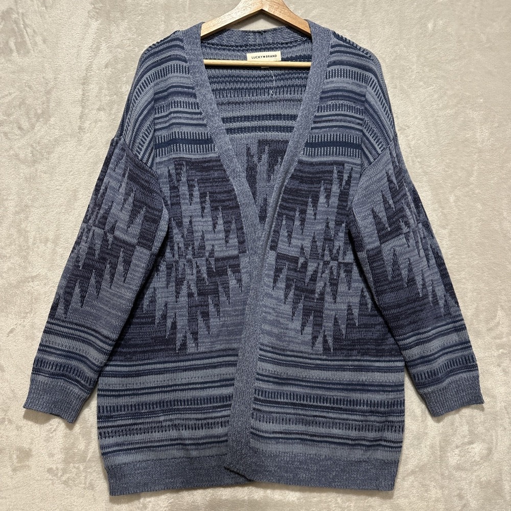 Lucky Brand Aztec/Southwestern Open Front Sweater Blue Women's Size‎ XL